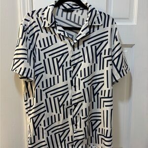 SHEIN Navy and White Striped Men's Shirt